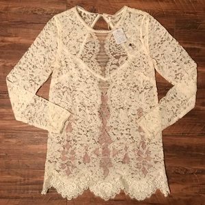 Free People cream lace blouse